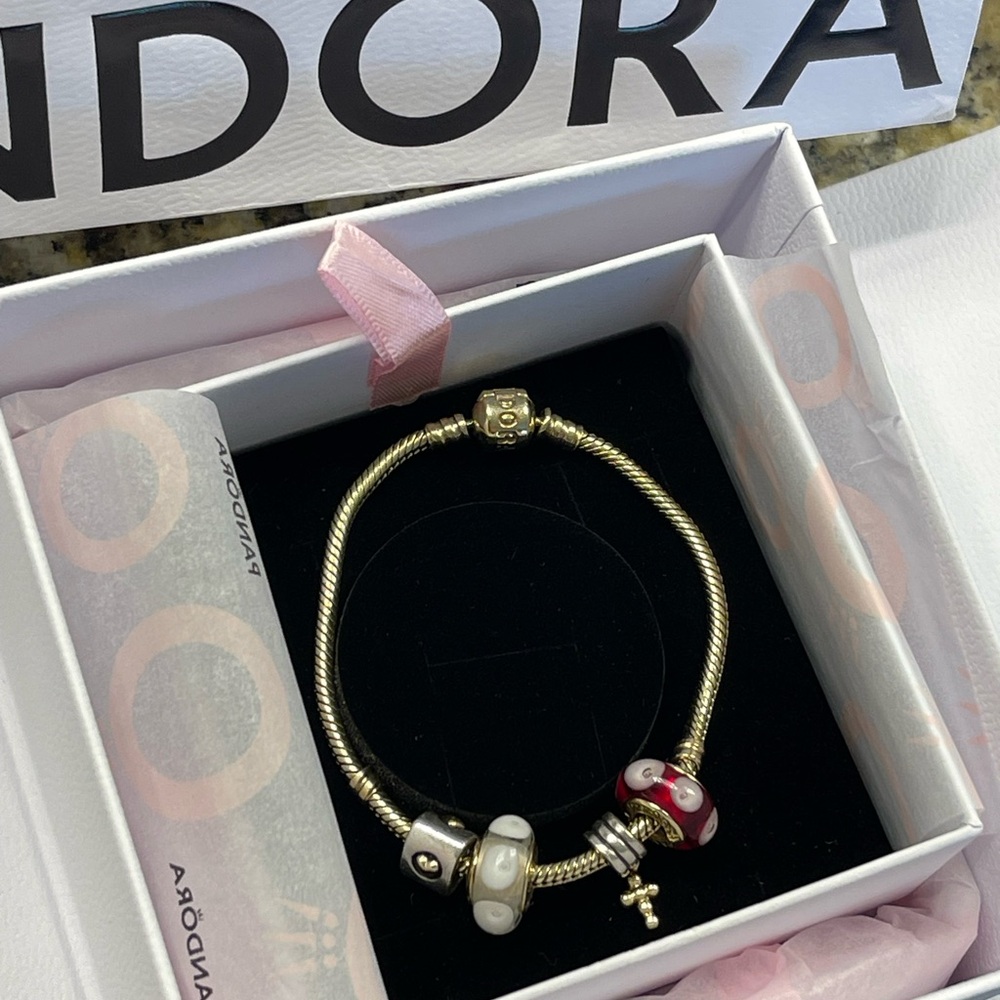 - 100% Authentic Pandora Moments Snake Bracelet 14K Solid Yellow Gold 7.5